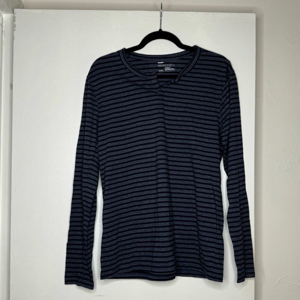 Men’s Blue Striped Long Sleeve Basic Shirt Size Medium